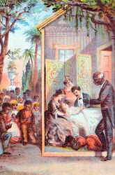 Escena de La cabaña del tío Tom de Harriet Beecher Stowe, c. 1870