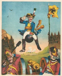 Escena de Las aventuras del Barón Munchausen por Rudolph Erich Raspe, c1850