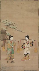 Escena de una obra de Noh, principios del siglo XVIII