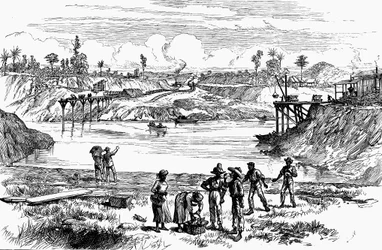 Escena del intento de de Lesseps de cavar el Canal de Panamá, 1888