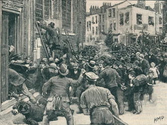 Escena en los disturbios de No Popery en Birmingham, 1868, 1906