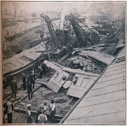 Escena del terrible desastre ferroviario en Salisbury, 1906