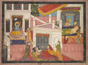 Escenas del Nacimiento de Krishna, c. 1840