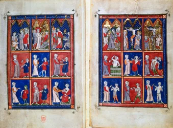 Escenas de la vida de Cristo, y doctores con pacientes, c1300