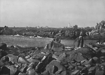 Islas Scilly - la cala y el faro, St. Agnes, 1895