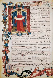 Partitura con iluminación en el Códice Squarcialupi, ca. 1410-1415
