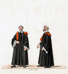 Escriba, diseño de vestuario para la obra de Shakespeare, Enrique VIII, siglo XIX