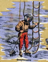 Traje de buceo. Alfabeto ilustrado. Imágenes reunidas en Jarville-Nancy, principios del siglo XX