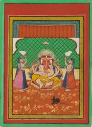 Ganesha sentado con asistentes, principios del siglo XX