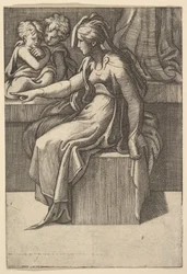 Mujer sentada con dos niños