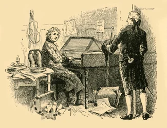 Sentado frente a un piano viejo y desgastado, 1907