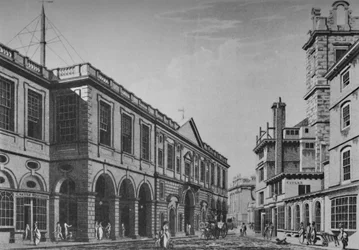 Segunda Bolsa Real, Frente Norte, en 1798. Mostrando el exterior de las salas de Lloyds, 1928