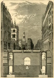 Sección del Viaducto de Holborn, mostrando los subterráneos, c1876