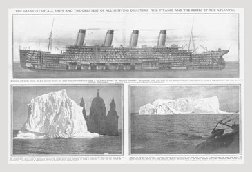 Diagrama seccional del Titanic y icebergs, 20 de abril de 1912
