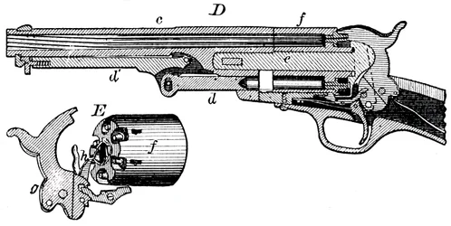Vista seccional del revólver Colt, c. 1880