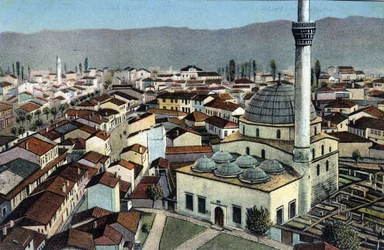 Serbia, Monastir: vista de una mezquita, Monastir ahora se llama Bitola y está ubicada en Macedonia - Postal 1914-1918