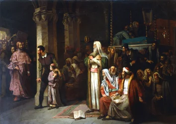 Servicio en la Sinagoga durante la lectura de la Torá, 1868