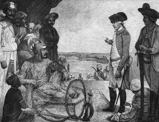 Shah Alam II, Emperador Mughal de la India, revisando las tropas de la Compañía de las Indias Orientales