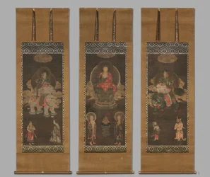 Tríada de Shakyamuni: Buda acompañado por Manjushri y Samantabhadra, finales de 1300