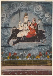Shiva y Devi en la piel de Gajasura, c. 1675-1680