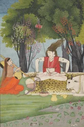 Shiva enfurecido por la interrupción de Párvati en su meditación