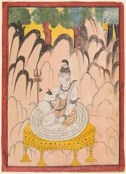 Shiva sentado en un trono en un paisaje, c. 1760