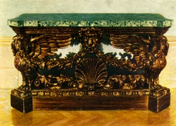 Mesa auxiliar de roble tallado alrededor de 1730, 1938