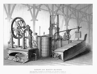 Máquina de hacer hielo patentada por Siebe y Harrison, 1862