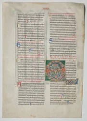 Hoja suelta de un Decretum de Graciano: Inicial decorada Q[uidam habens filium obtulit]..., c. 1160