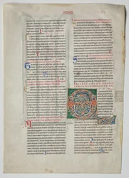 Hoja única de un Decretum de Graciano: Inicial decorada Q[uidam habens filium obtulit], c. 1160-1165