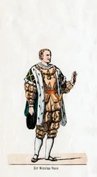 Sir Nicholas Vaux, diseño de vestuario para la obra de Shakespeare, Enrique VIII, siglo XIX