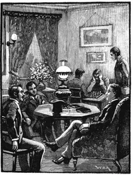 Sala de estar en YMCA, Exeter Hall, Londres, 1887