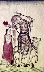 Siva, seguido por su consorte Parvati, caminando con el toro Nandi, c. 1730