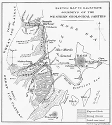 Mapa Esquemático para Ilustrar los Viajes de las Partes Geológicas Occidentales, 1913