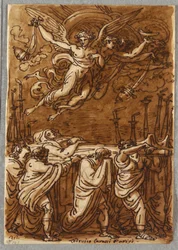 Folio de Cuaderno de Bocetos, Los Apóstoles Llevando el Cuerpo de la Virgen al Sepulcro, Estudio después de Lodovico Carracci