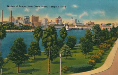 Horizonte de Tampa, desde la Isla Davis, Tampa, Florida, c. 1940s