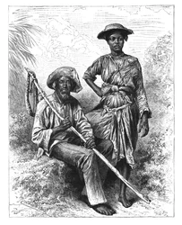 Cazador de serpientes y niña del carbón, Martinica, c. 1890