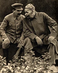 El líder soviético Iósif Stalin y el escritor Maksim Gorki, Moscú, URSS, 1931.