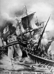 Galeón español asaltado, siglo XVII
