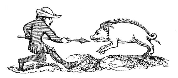 Lanzando una Jabalina a un Jabalí, siglo XIV, 1833