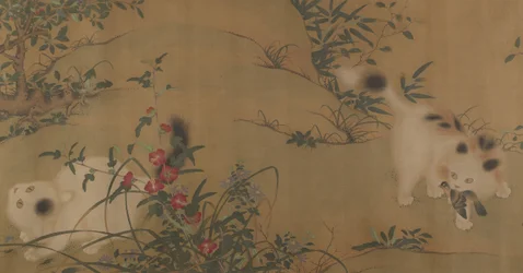 Juego de primavera en un jardín Tang