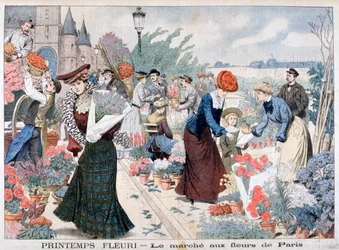 Flores de primavera en un mercado, París, 1903