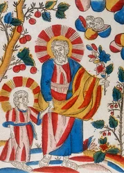 San José y Jesús, su hijo, caminando de la mano, siglo XVIII