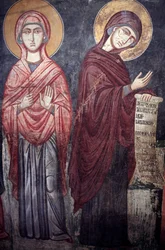 Santa Marina y la Virgen María Iglesia de la Santa Cruz de Agiasmati, siglo XV Chipre Iglesias pintadas sitio UNESCO Troodos, Chipre