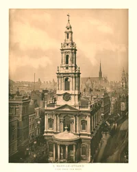 St Mary-le-Strand, vista desde el oeste, mediados-finales del siglo XIX