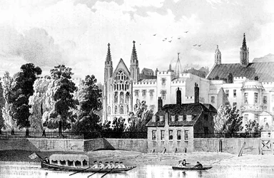 Capilla de San Esteban y la Casa del Portavoz, Westminster, Londres, 1834