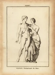 Estatua de Venus Victrix con Marte, dioses romanos del amor y la guerra
