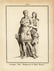 Estatua de un emperador romano y una mujer