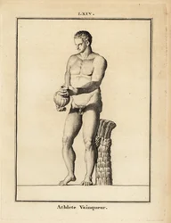 Estatua de un atleta victorioso desnudo con vaso