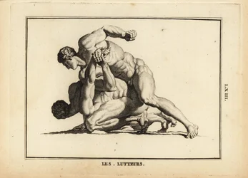 Estatua de dos luchadores masculinos desnudos
